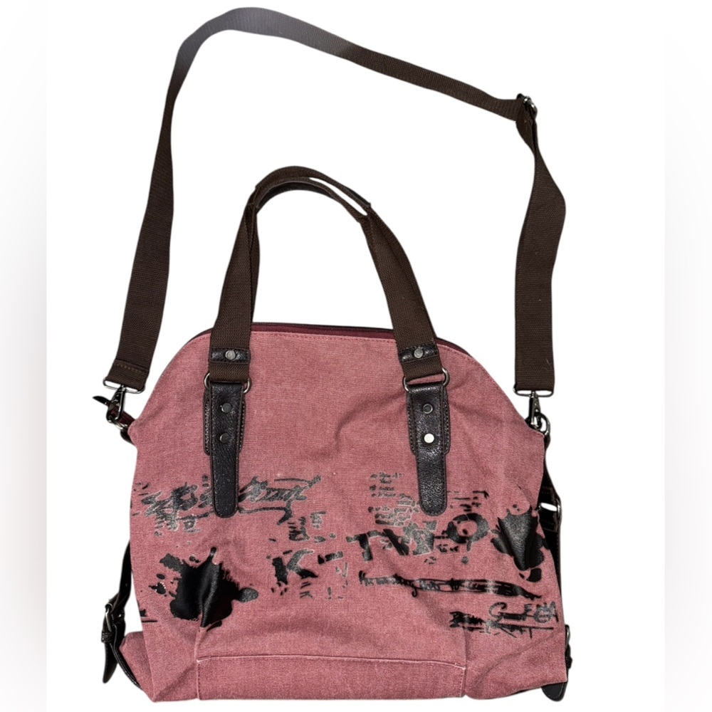 Maroon Canvas Zippered Duffel Shoulder Tote Bag